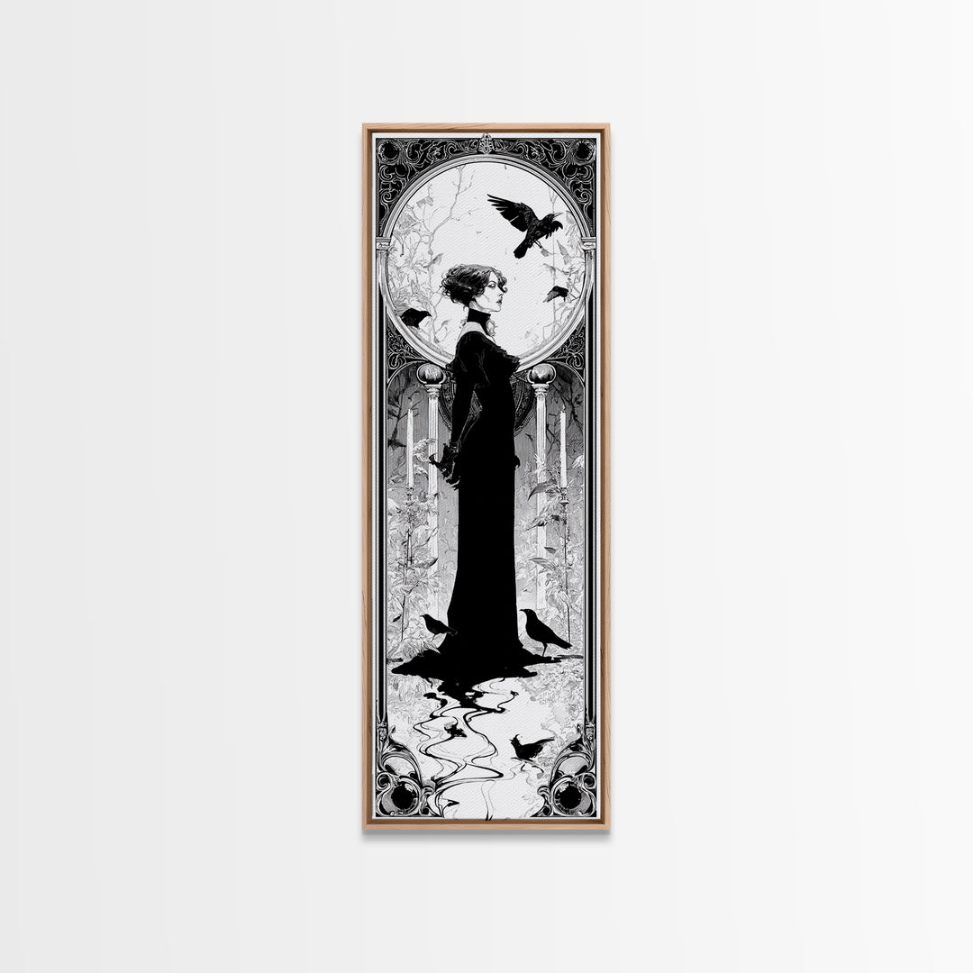 The Derelict Asylum, Decadent Line Art, Tall Narrow Wall Art, Dark Halloween Decor, Canvas Print, Halloween Wall Art