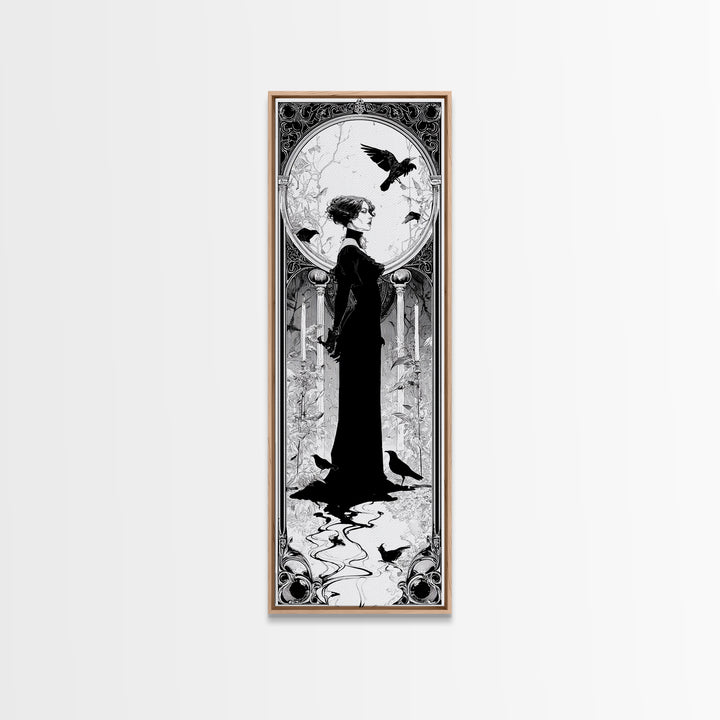 The Derelict Asylum, Decadent Line Art, Tall Narrow Wall Art, Dark Halloween Decor, Canvas Print, Halloween Wall Art
