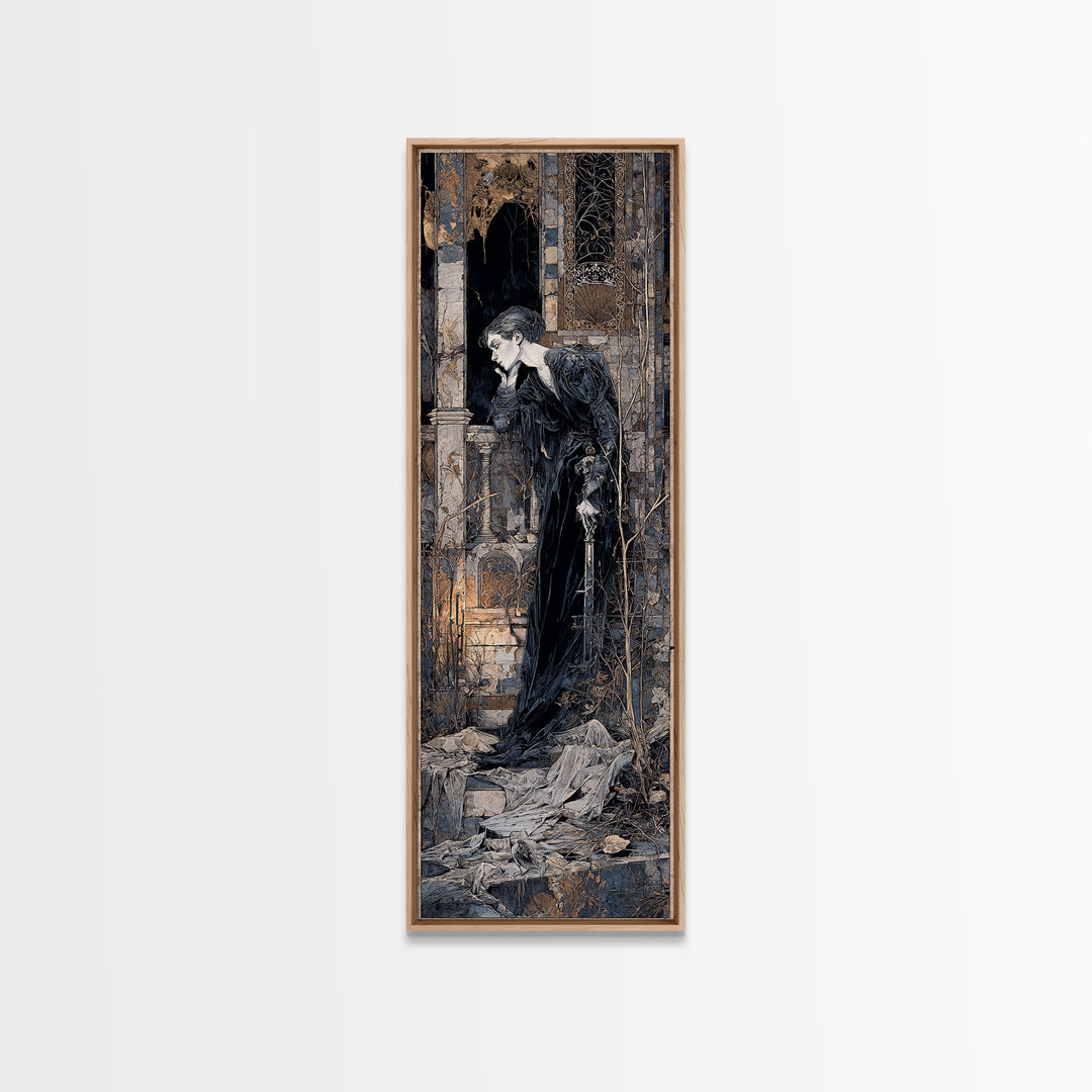 The Derelict Asylum, Stained Glass Gothic Art, Tall Narrow Wall Art, Dark Fantasy Wall Art, Framed Canvas Print, Halloween Wall Art