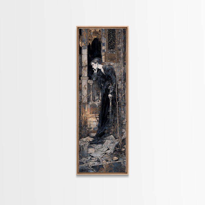 The Derelict Asylum, Stained Glass Gothic Art, Tall Narrow Wall Art, Dark Fantasy Wall Art, Framed Canvas Print, Halloween Wall Art