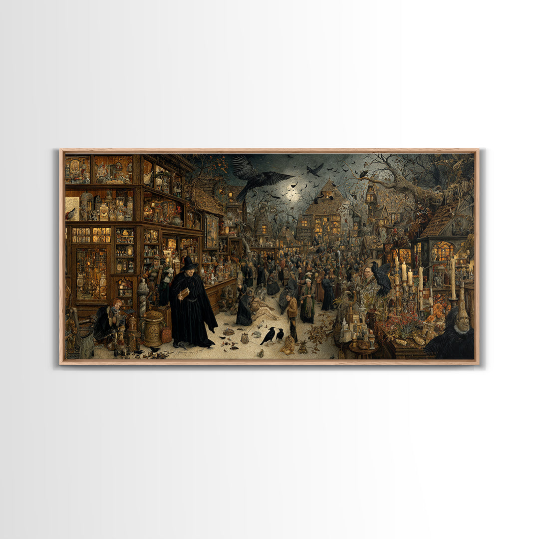The Midnight Antique Shop, Northern Renaissance Horror, Wide Panoramic Art, Gothic Horror Wall Art, Canvas Print