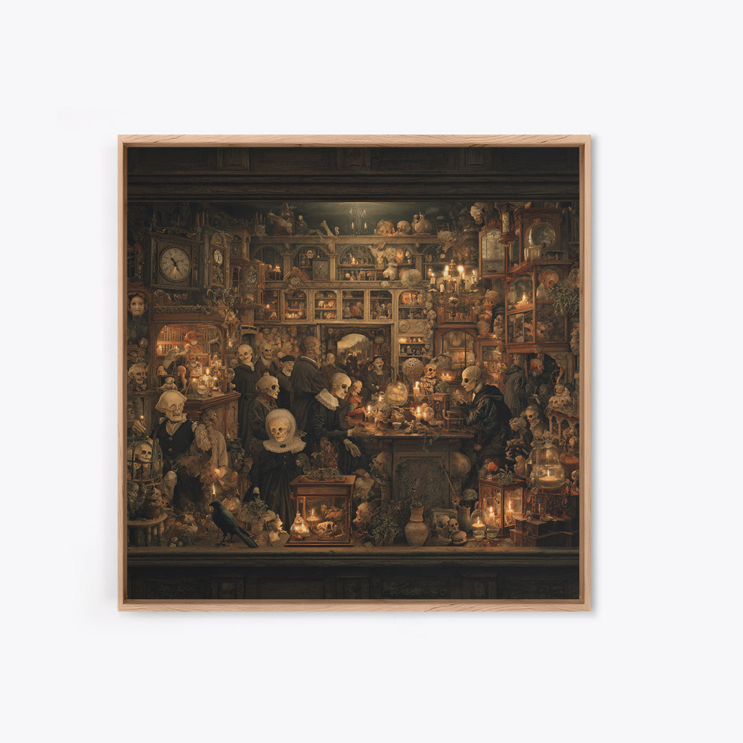 The Midnight Antique Shop, Danse Macabre Art, Square Wall Art, Dark Halloween Decor, Canvas Print, Halloween Wall Art