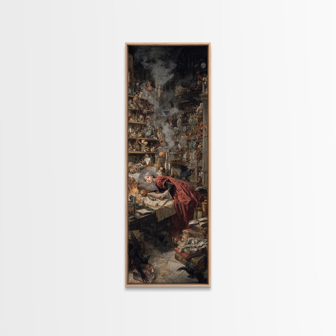 The Midnight Antique Shop, Gothic Nightmare Art, Tall Narrow Wall Art, Macabre Wall Art, Framed Canvas Print, Halloween Wall Art