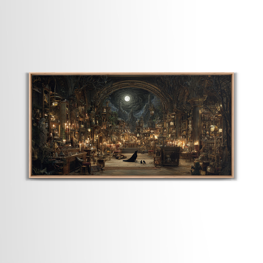 The Midnight Antique Shop, Apocalyptic Romantic Art, Wide Panoramic Art, Gothic Horror Wall Art, Canvas Print, Halloween Wall Art