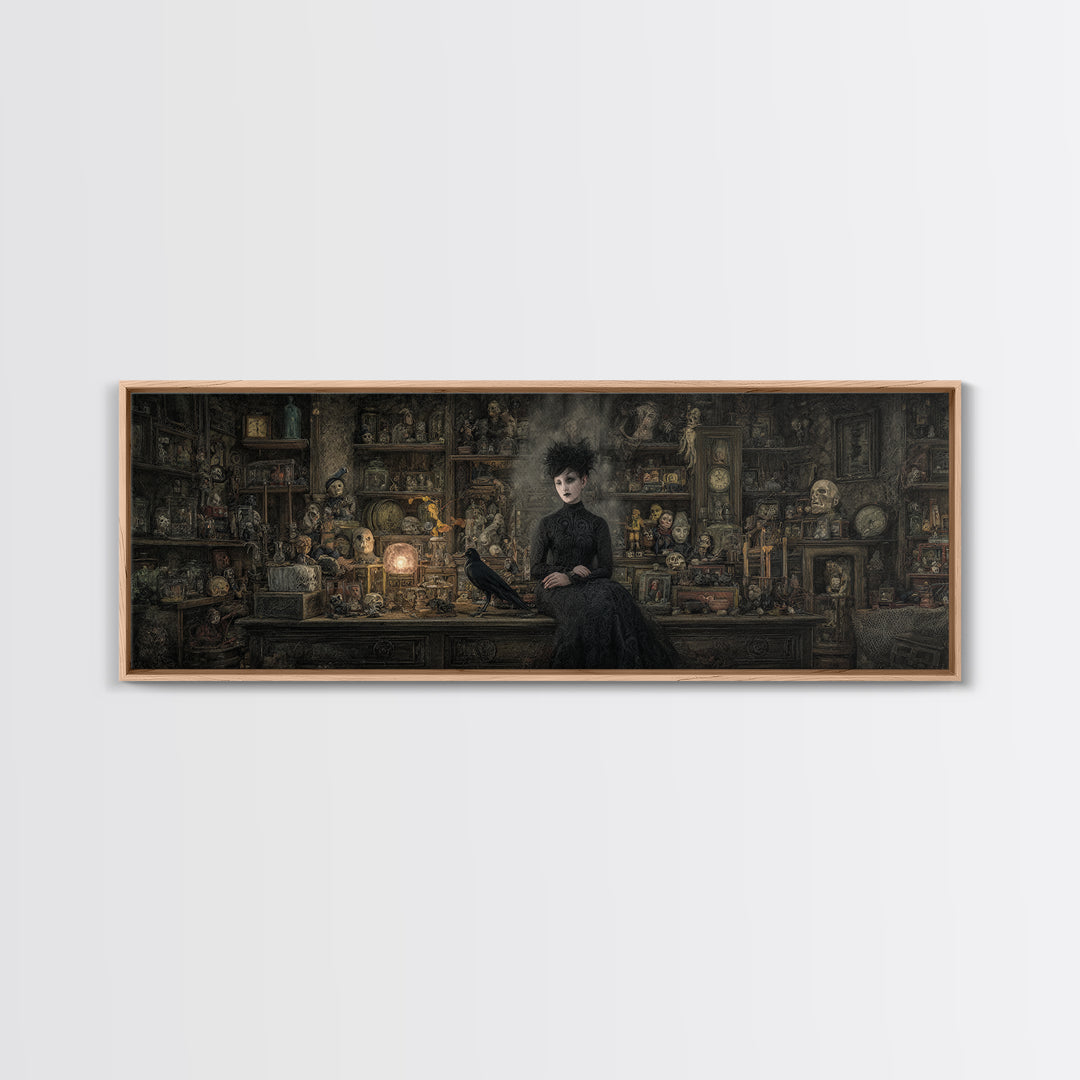 The Midnight Antique Shop, Symbolist Dream Art, Extra Wide Wall Art, Dark Fantasy Wall Art, Framed Canvas Print, Halloween Wall Art