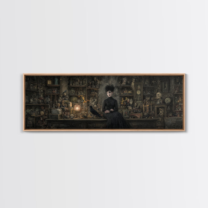 The Midnight Antique Shop, Symbolist Dream Art, Extra Wide Wall Art, Dark Fantasy Wall Art, Framed Canvas Print, Halloween Wall Art