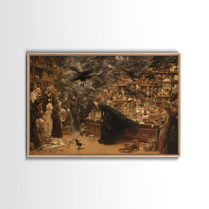 The Midnight Antique Shop, Symbolist Gothic Landscape, Landscape Wall Art, Dark Halloween Decor, Framed Canvas Print, Halloween Wall Art