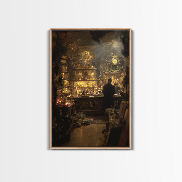 The Midnight Antique Shop, Ornate Symbolist Art, Vertical Wall Art, Dark Fantasy Wall Art, Framed Canvas Print, Halloween Wall Art