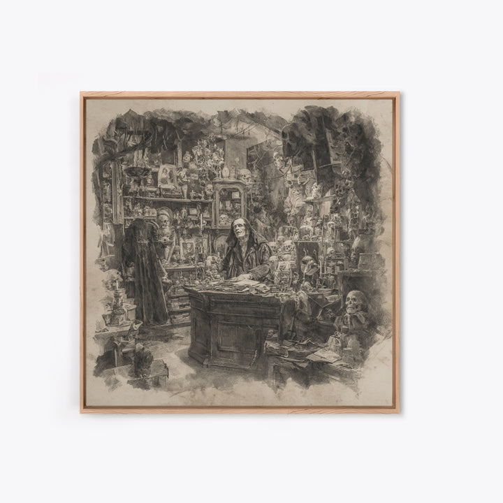 The Midnight Antique Shop, Decadent Gothic Art, Square Wall Art, Gothic Horror Wall Art, Framed Canvas Print, Halloween Wall Art