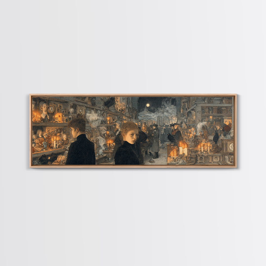 The Midnight Antique Shop, Symbolist Death Art, Extra Wide Wall Art, Macabre Wall Art, Canvas Print, Halloween Wall Art