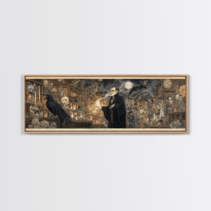 The Midnight Antique Shop, Symbolist Etching Art, Extra Wide Wall Art, Gothic Horror Wall Art, Canvas Print, Halloween Wall Art