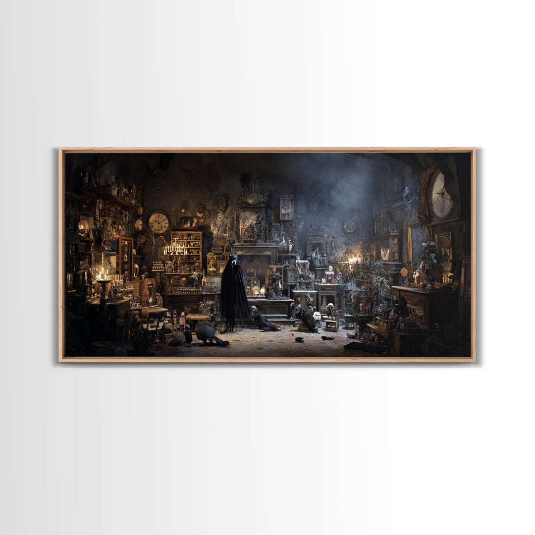 The Midnight Antique Shop, Expressionist Nightmare Art, Wide Panoramic Art, Gothic Horror Wall Art, Canvas Print, Halloween Wall Art