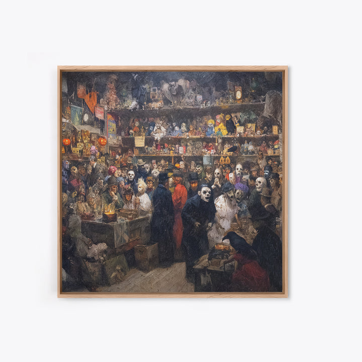 The Midnight Antique Shop, Grotesque Carnival Art, Square Wall Art, Dark Halloween Decor, Canvas Print, Halloween Wall Art