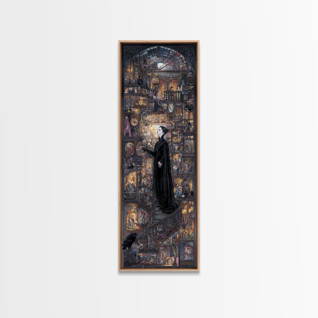 The Midnight Antique Shop, Stained Glass Gothic Art, Tall Narrow Wall Art, Macabre Wall Art, Framed Canvas Print, Halloween Wall Art