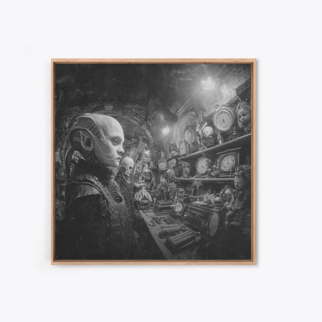 The Midnight Antique Shop, Biomechanical Horror Art, Square Wall Art, Macabre Wall Art, Framed Canvas Print, Halloween Wall Art