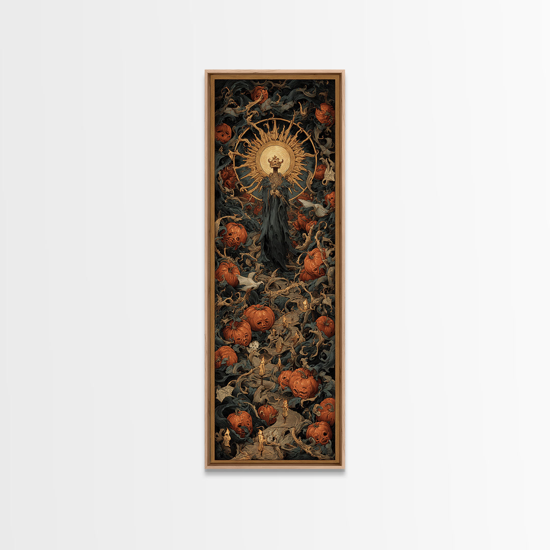 The Pumpkin Patch Maze, Dark Renaissance Art, Tall Narrow Wall Art, Macabre Wall Art, Canvas Print, Halloween Wall Art