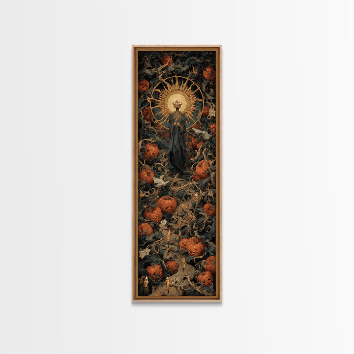 The Pumpkin Patch Maze, Dark Renaissance Art, Tall Narrow Wall Art, Macabre Wall Art, Canvas Print, Halloween Wall Art