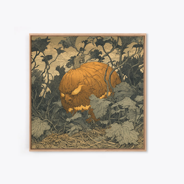 The Pumpkin Patch Maze, Renaissance Engraving Art, Square Wall Art, Dark Fantasy Wall Art, Canvas Print, Halloween Wall Art