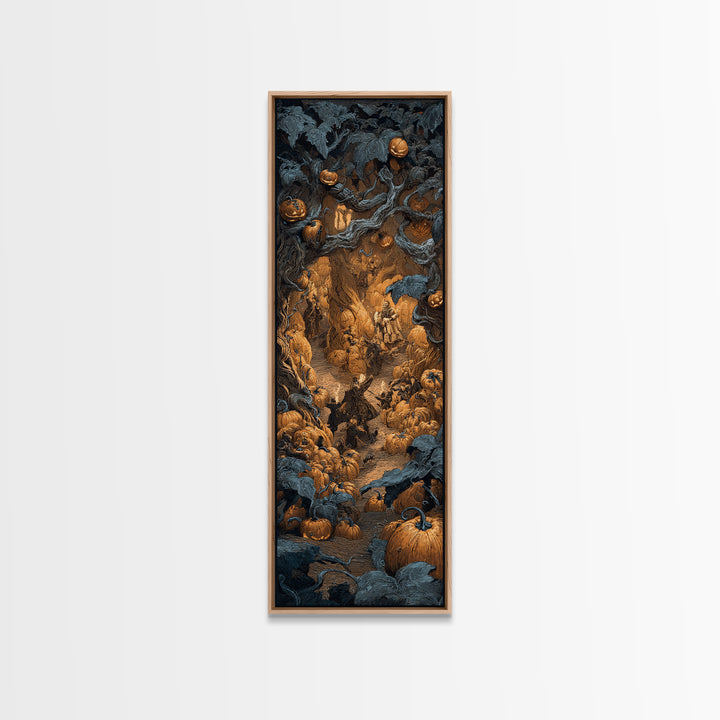 The Pumpkin Patch Maze, Danse Macabre Art, Tall Narrow Wall Art, Gothic Horror Wall Art, Canvas Print, Halloween Decor