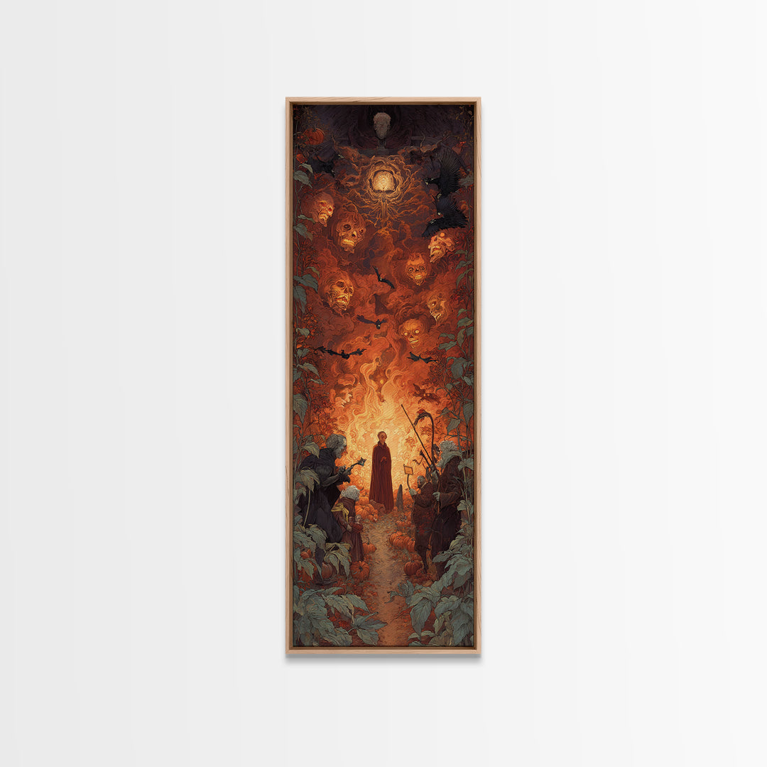 The Pumpkin Patch Maze, Visionary Gothic Art, Tall Narrow Wall Art, Dark Fantasy Wall Art, Framed Canvas Print, Halloween Wall Art