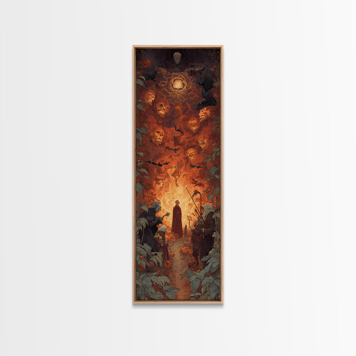 The Pumpkin Patch Maze, Visionary Gothic Art, Tall Narrow Wall Art, Dark Fantasy Wall Art, Framed Canvas Print, Halloween Wall Art