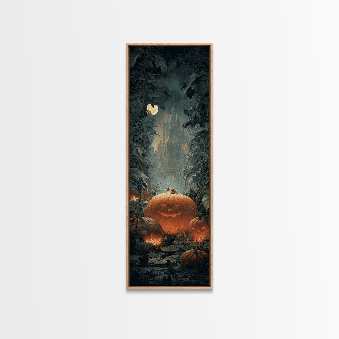 The Pumpkin Patch Maze, Architectural Etching Art, Tall Narrow Wall Art, Gothic Horror Wall Art, Framed Canvas Print