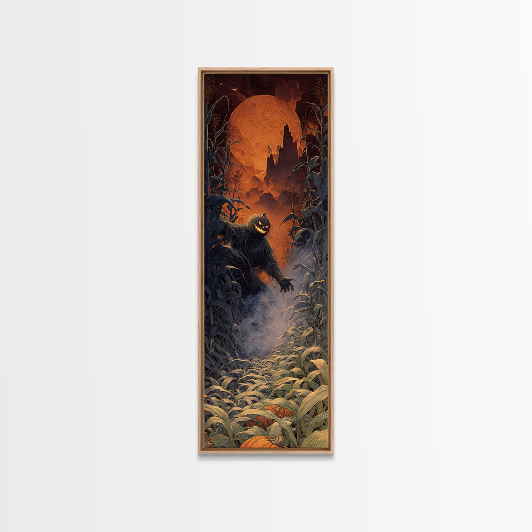 The Pumpkin Patch Maze, Apocalyptic Romantic Art, Tall Narrow Wall Art, Macabre Wall Art, Canvas Print, Halloween Wall Art