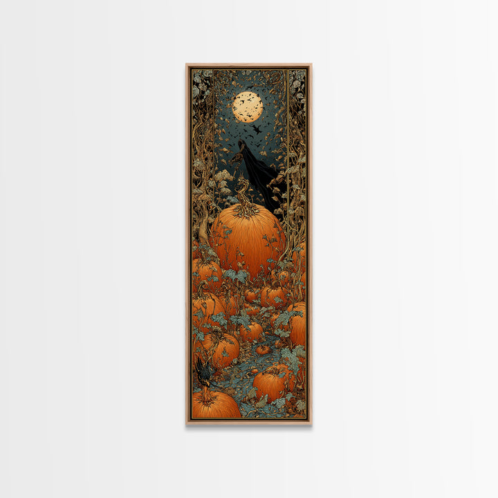 The Pumpkin Patch Maze, Stained Glass Gothic Art, Tall Narrow Wall Art, Gothic Horror Wall Art, Framed Canvas Print, Halloween Wall Art
