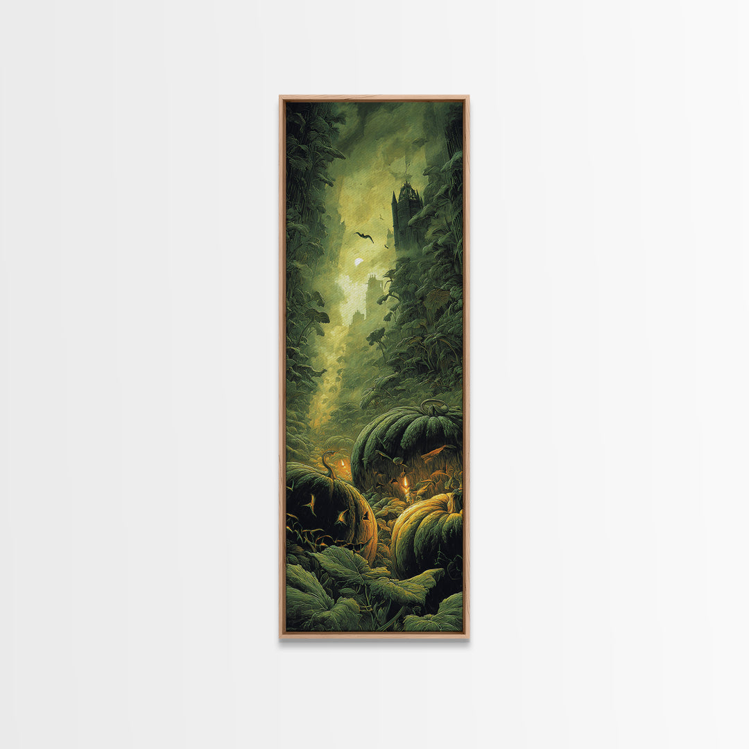 The Pumpkin Patch Maze, Surreal Apocalyptic Art, Tall Narrow Wall Art, Dark Halloween Decor, Framed Canvas Print, Halloween Wall Art