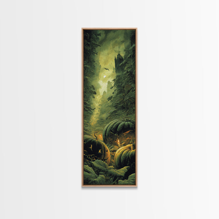 The Pumpkin Patch Maze, Surreal Apocalyptic Art, Tall Narrow Wall Art, Dark Halloween Decor, Framed Canvas Print, Halloween Wall Art