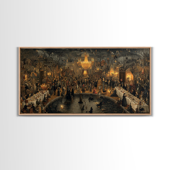 The Haunted Hotel, Northern Renaissance Horror, Wide Panoramic Art, Gothic Horror Wall Art, Canvas Print, Halloween Wall Art