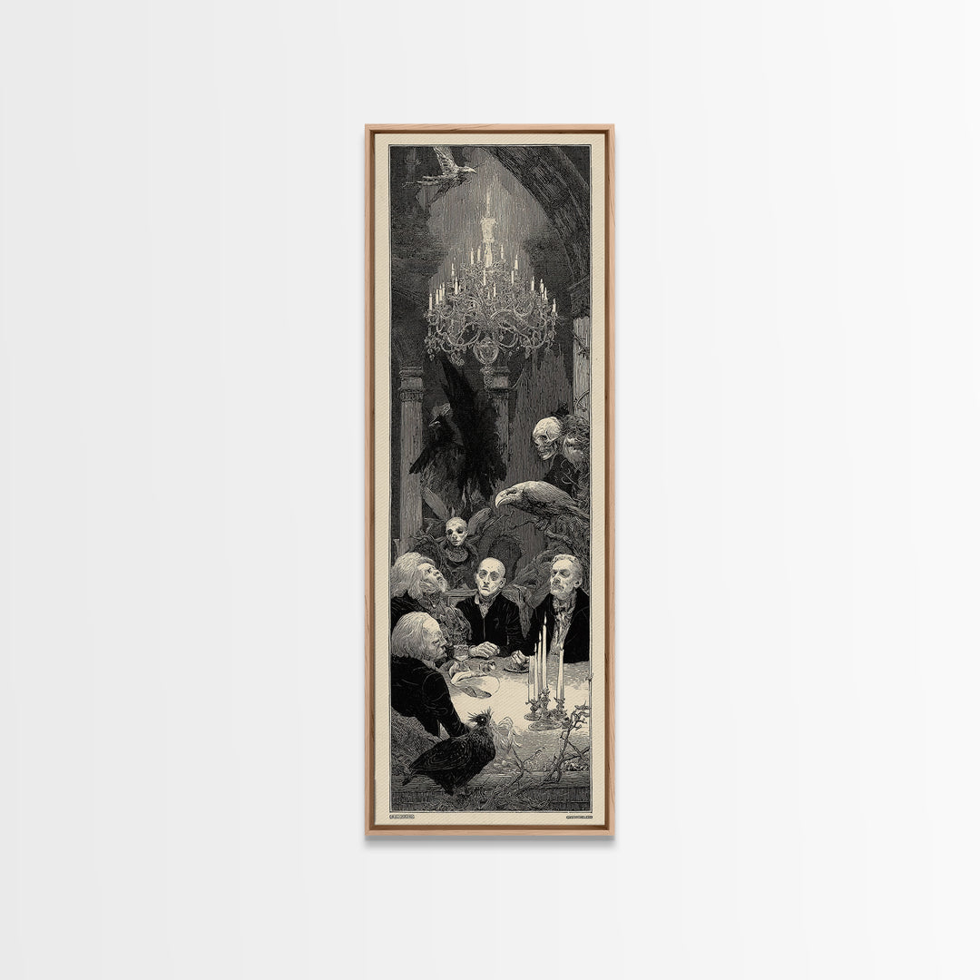 The Haunted Hotel, Renaissance Engraving Art, Tall Narrow Wall Art, Dark Fantasy Wall Art, Canvas Print, Halloween Wall Art