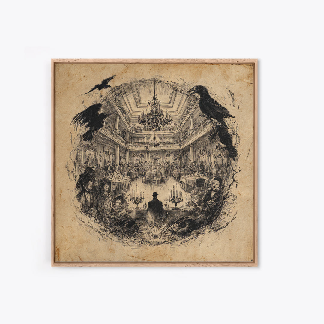 The Haunted Hotel, Expressionist Nightmare Art, Square Wall Art, Dark Fantasy Wall Art, Framed Canvas Print, Halloween Wall Art