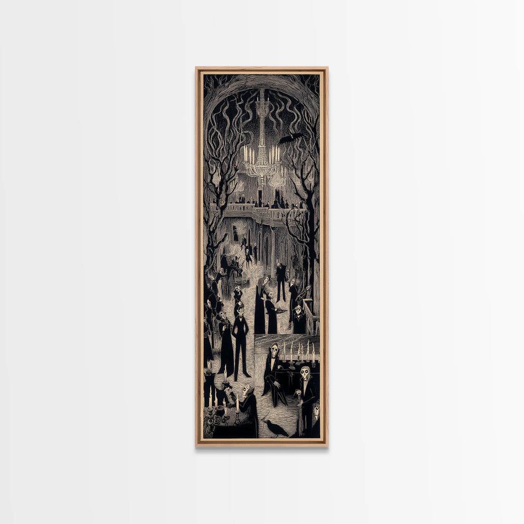 The Haunted Hotel, Expressionist Gothic Art, Tall Narrow Wall Art, Dark Halloween Decor, Framed Canvas Print, Halloween Wall Art