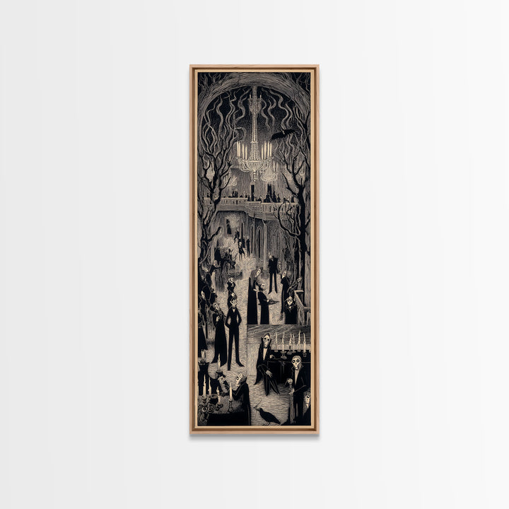 The Haunted Hotel, Expressionist Gothic Art, Tall Narrow Wall Art, Dark Halloween Decor, Framed Canvas Print, Halloween Wall Art