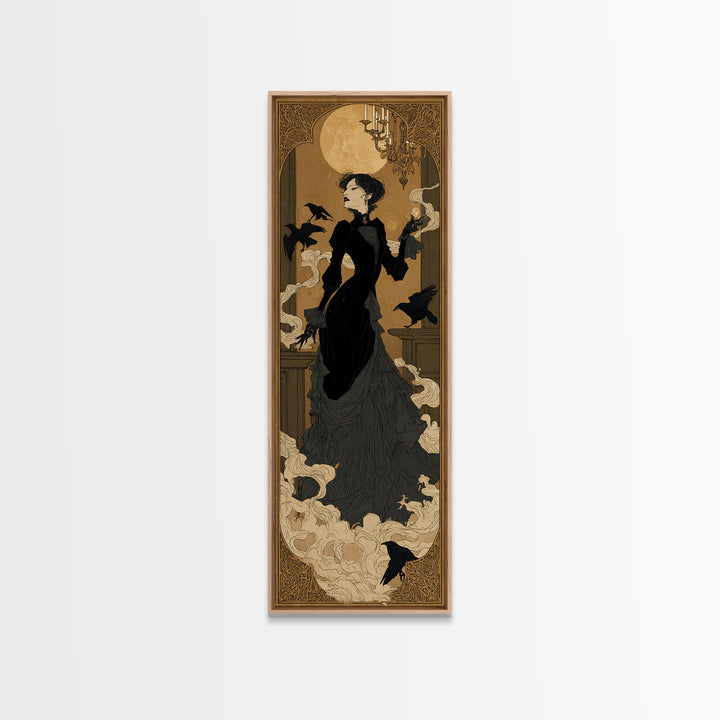 The Haunted Hotel, Decadent Line Art, Tall Narrow Wall Art, Dark Fantasy Wall Art, Framed Canvas Print, Halloween Wall Art