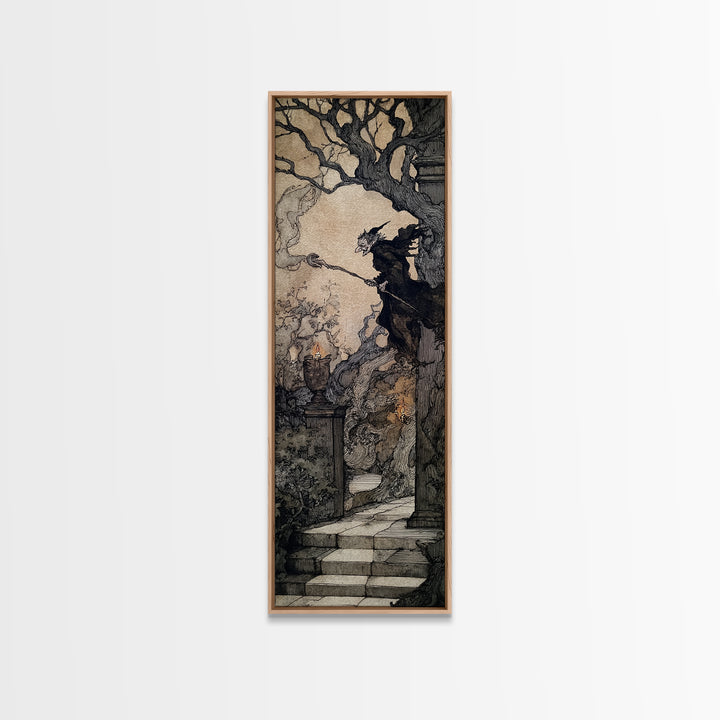The Haunted Hotel, Gothic Storybook Art, Tall Narrow Wall Art, Gothic Horror Wall Art, Framed Canvas Print, Halloween Wall Art