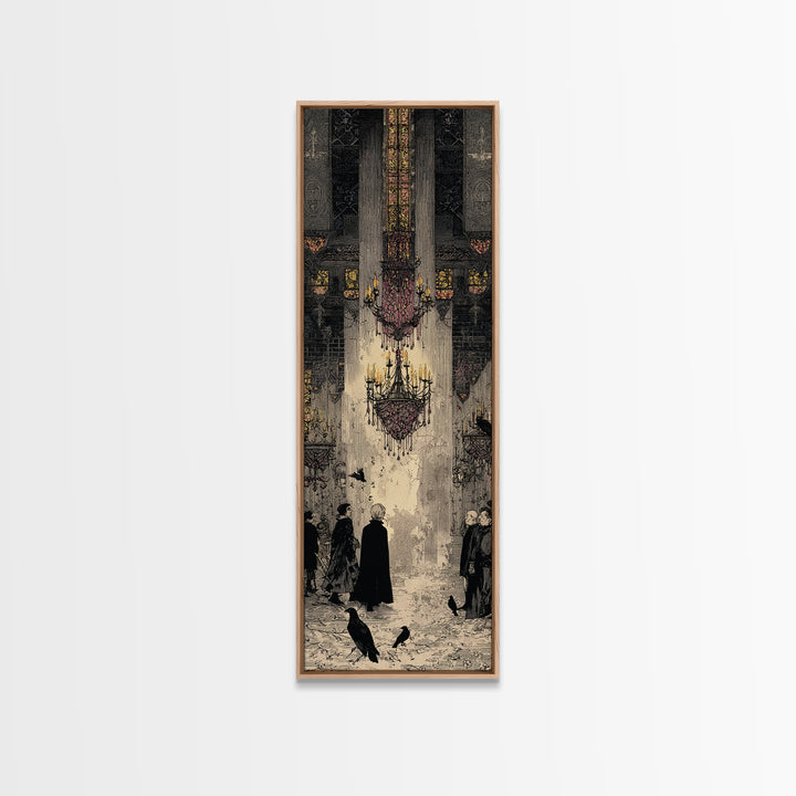 The Haunted Hotel, Stained Glass Gothic Art, Tall Narrow Wall Art, Gothic Horror Wall Art, Canvas Print, Halloween Wall Art