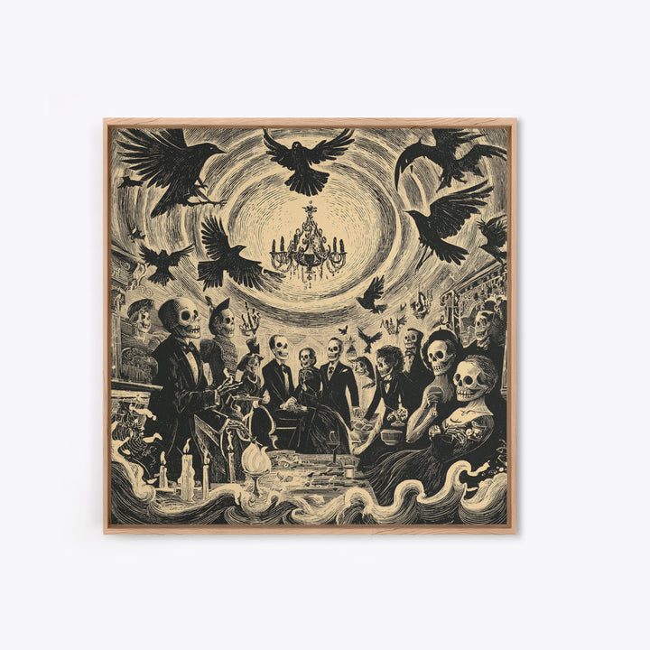 The Haunted Hotel, Macabre Folk Print Art, Square Wall Art, Dark Fantasy Wall Art, Canvas Print, Halloween Wall Art