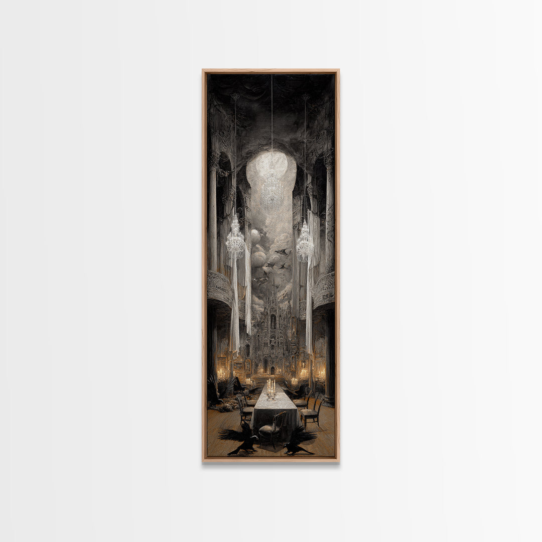 The Haunted Hotel, Surreal Apocalyptic Art, Tall Narrow Wall Art, Macabre Wall Art, Framed Canvas Print, Halloween Wall Art