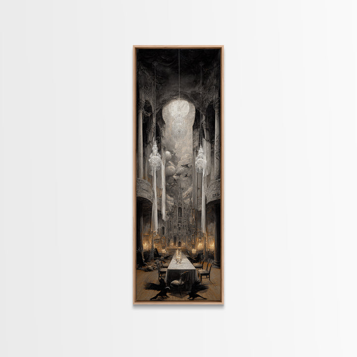 The Haunted Hotel, Surreal Apocalyptic Art, Tall Narrow Wall Art, Macabre Wall Art, Framed Canvas Print, Halloween Wall Art