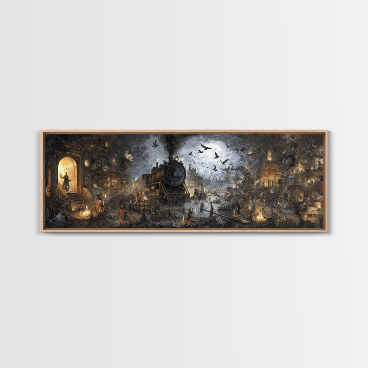The Abandoned Train Station, Medieval Grotesque Art, Extra Wide Wall Art, Dark Halloween Decor, Canvas Print, Halloween Wall Art