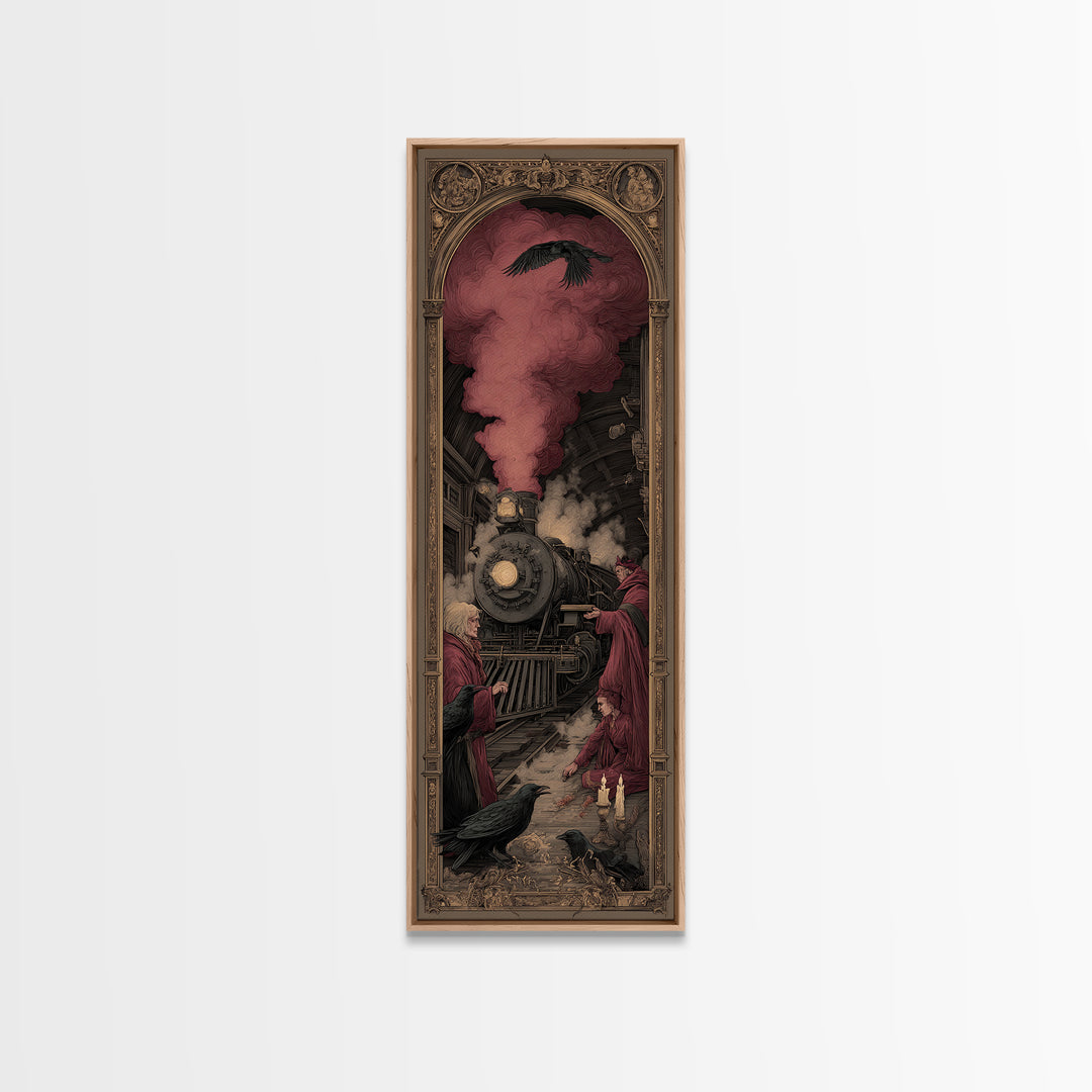 The Abandoned Train Station, Dark Renaissance Art, Tall Narrow Wall Art, Macabre Wall Art, Canvas Print, Halloween Wall Art