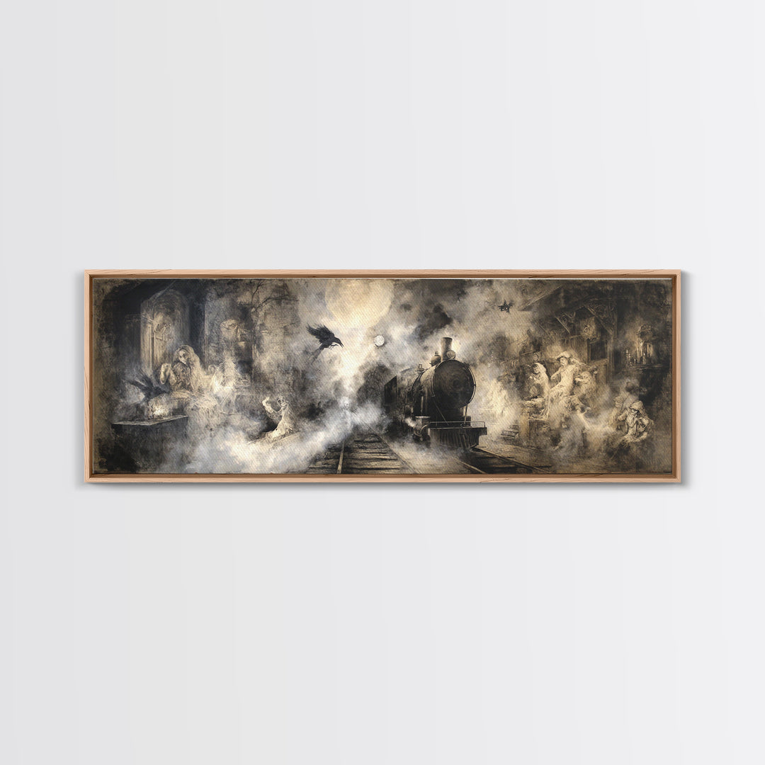 The Abandoned Train Station, Dark Romantic Horror Art, Extra Wide Wall Art, Macabre Wall Art, Canvas Print, Halloween Wall Art