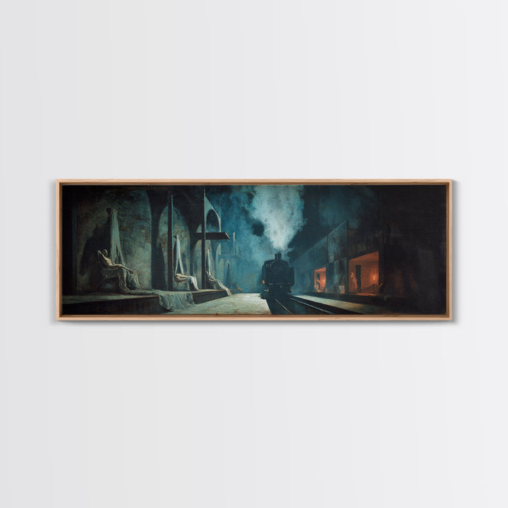 The Abandoned Train Station, Gothic Nightmare Art, Extra Wide Wall Art, Dark Halloween Decor, Canvas Print, Halloween Wall Art
