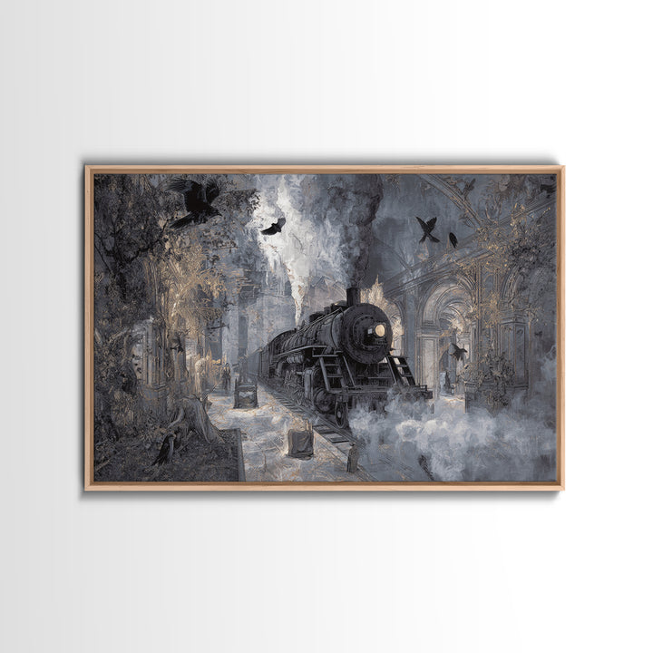 The Abandoned Train Station, Visionary Gothic Art, Landscape Wall Art, Macabre Wall Art, Canvas Print, Halloween Wall Art