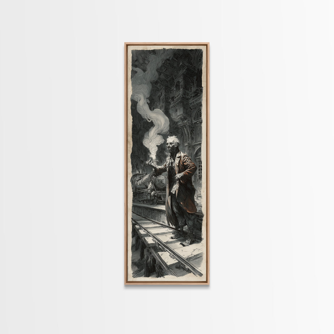 The Abandoned Train Station, Architectural Etching Art, Tall Narrow Wall Art, Gothic Horror Wall Art, Canvas Print