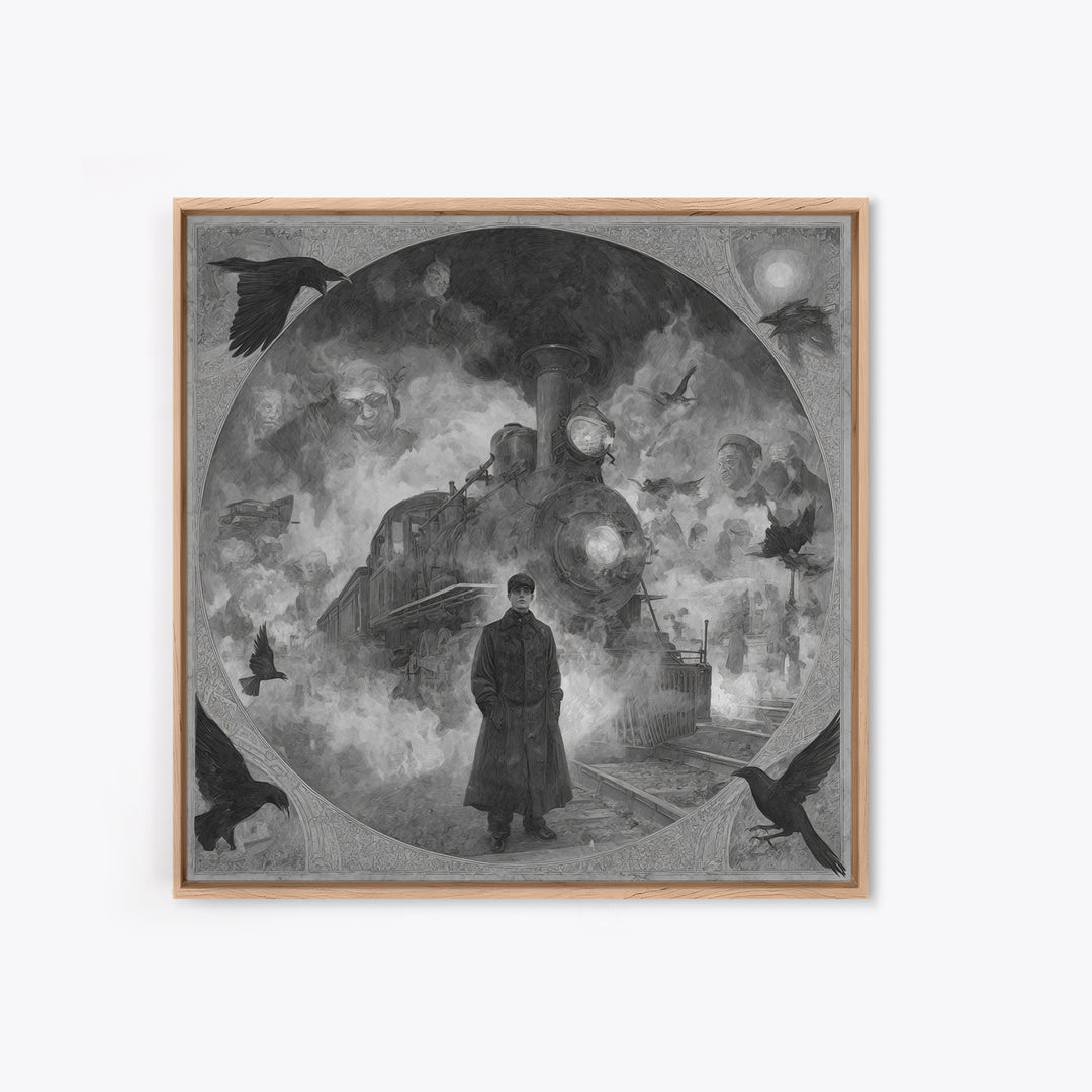 The Abandoned Train Station, Symbolist Dream Art, Square Wall Art, Gothic Horror Wall Art, Canvas Print, Halloween Wall Art