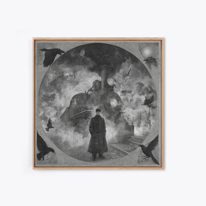The Abandoned Train Station, Symbolist Dream Art, Square Wall Art, Gothic Horror Wall Art, Canvas Print, Halloween Wall Art