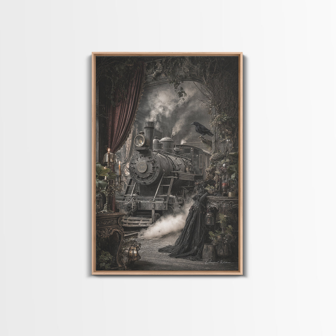 The Abandoned Train Station, Ornate Symbolist Art, Vertical Wall Art, Macabre Wall Art, Canvas Print, Halloween Wall Art